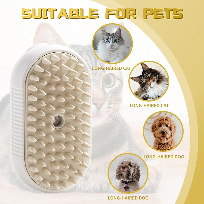 SteamGlow Pro 3-in-1 Pet Grooming Brush - Steam, Spray & Detangle for Silky Smooth Coats