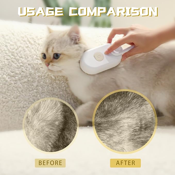 SteamGlow Pro 3-in-1 Pet Grooming Brush - Steam, Spray & Detangle for Silky Smooth Coats