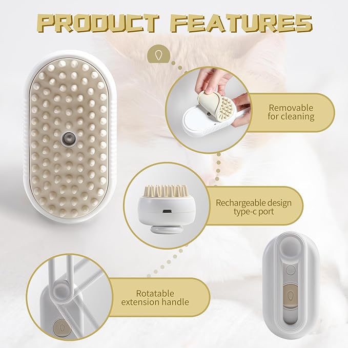 SteamGlow Pro 3-in-1 Pet Grooming Brush - Steam, Spray & Detangle for Silky Smooth Coats